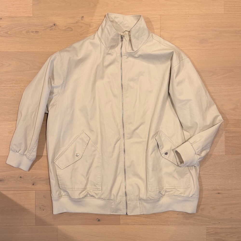 ASOS Curve Neutral Cream Zip-Front Fully Lined Oversized Bomber Style Jacket